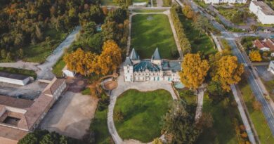 Stunning aerial photo of a chateau surrounded by lush greenery in Bordeaux, France.